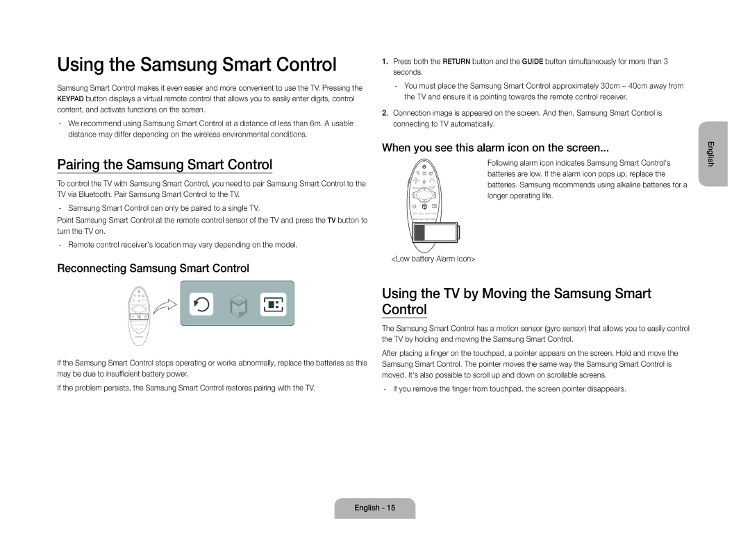 Samsung UE105S9WATXRU manual Using the Samsung Smart Control, Pairing the Samsung Smart Control 