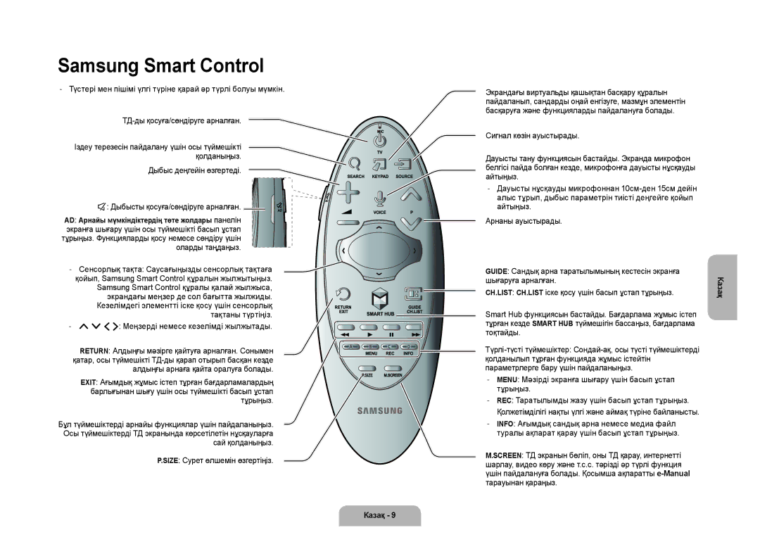 Samsung UE105S9WATXRU manual Samsung Smart Control, ¡ £ Меңзерді немесе кезелімді жылжытады 