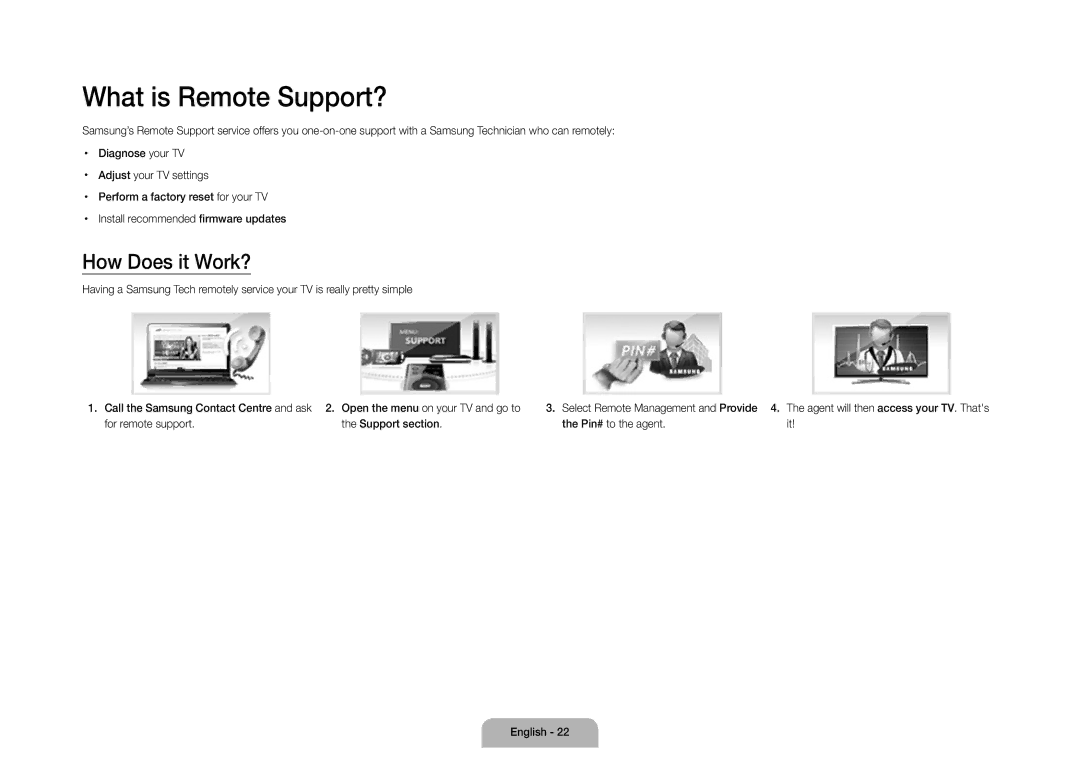 Samsung UE110S9STXZG manual What is Remote Support?, How Does it Work? 