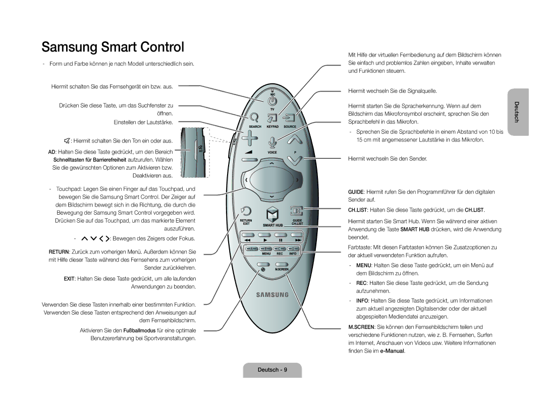 Samsung UE110S9STXZG manual Drücken Sie diese Taste, um das Suchfenster zu öffnen 