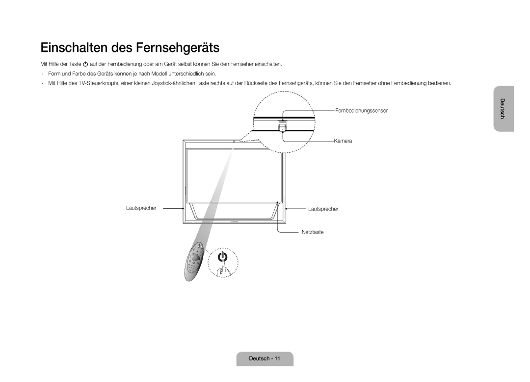 Samsung UE110S9STXZG manual Einschalten des Fernsehgeräts, Lautsprecher, Netztaste 