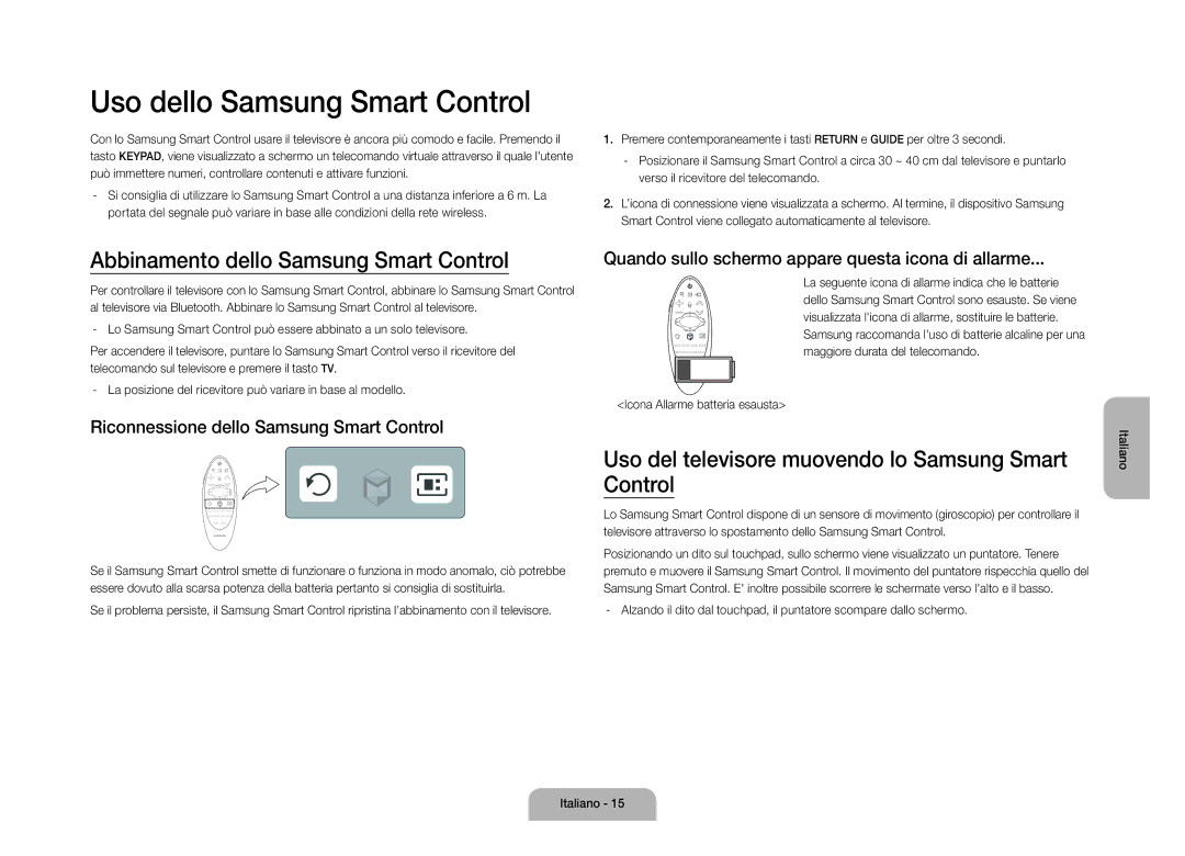 Samsung UE110S9STXZG manual Uso dello Samsung Smart Control, Abbinamento dello Samsung Smart Control 