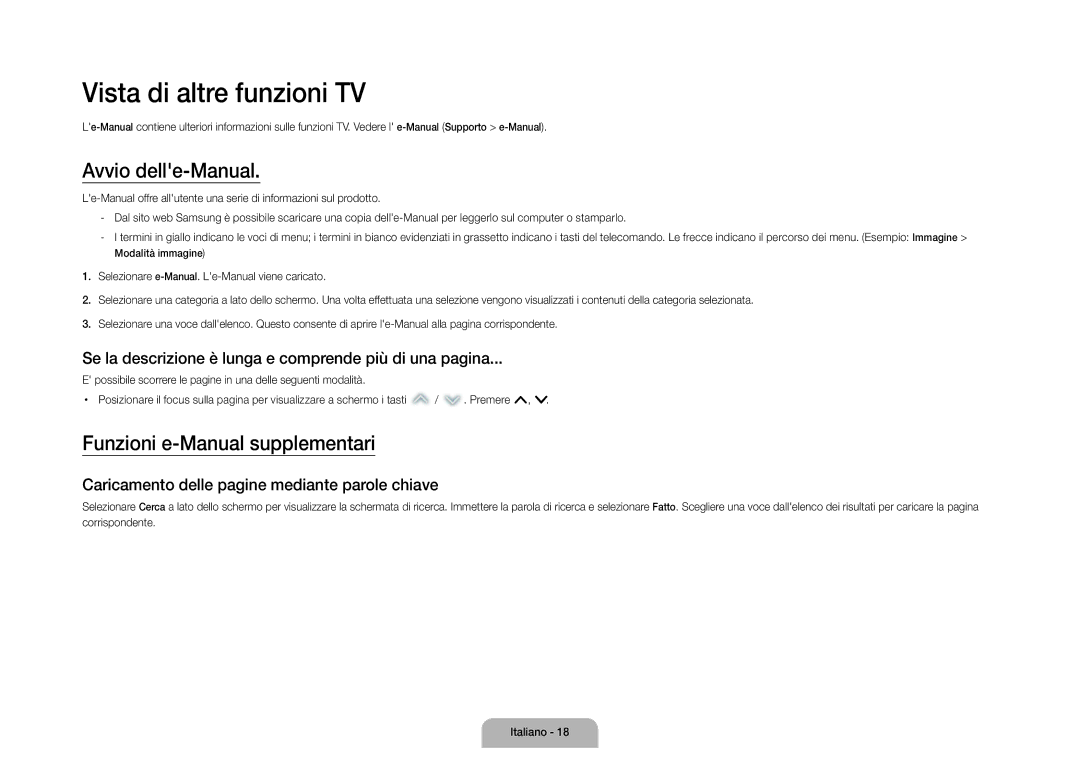 Samsung UE110S9STXZG manual Vista di altre funzioni TV, Avvio delle-Manual, Funzioni e-Manual supplementari 