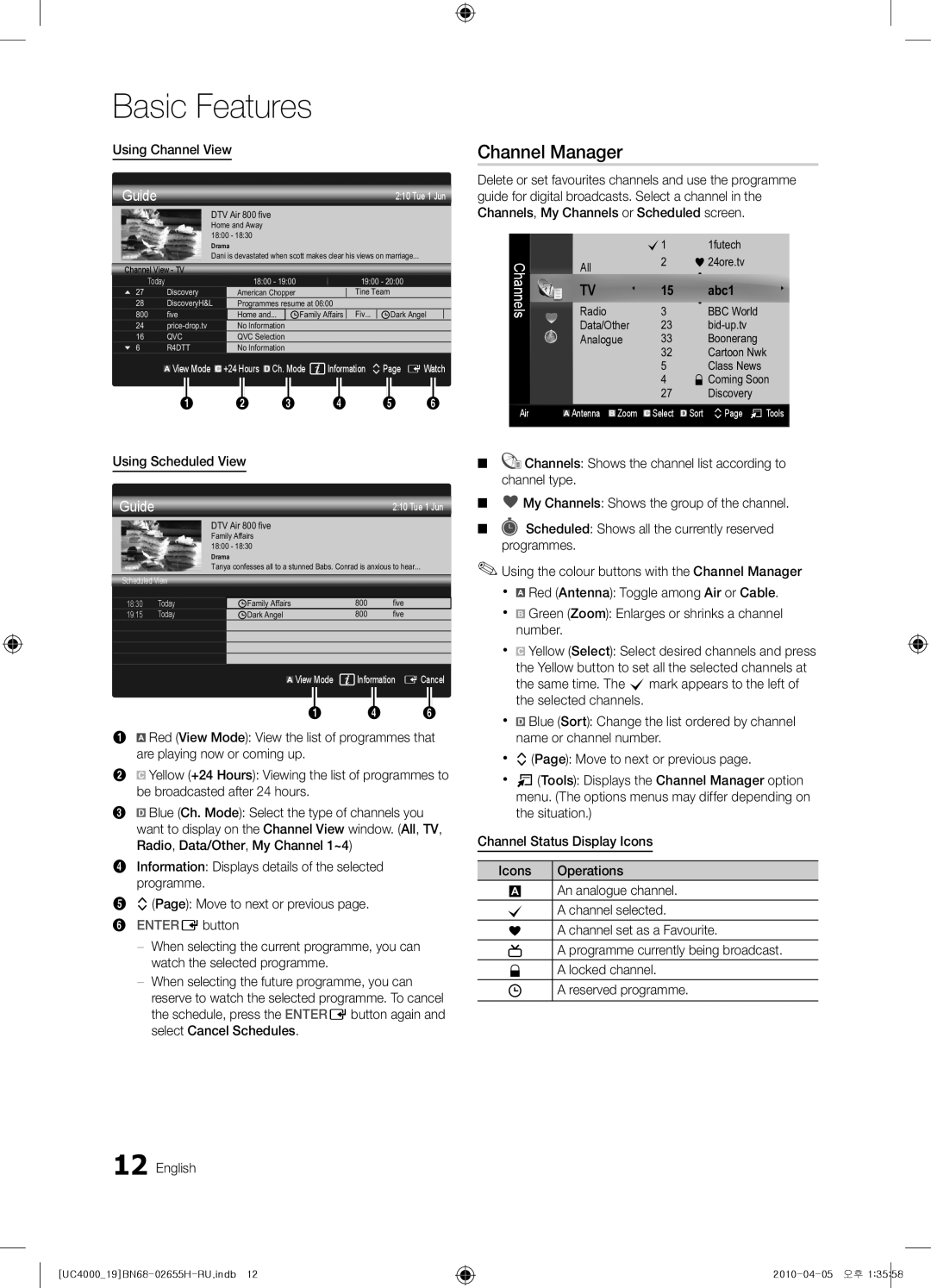 Samsung UE19C4000PWXBT, UE19C4000PWXZG, UE19C4000PWXXC, UE26C4000PWXZG manual Channel Manager, Guide, Abc1, Reserved programme 