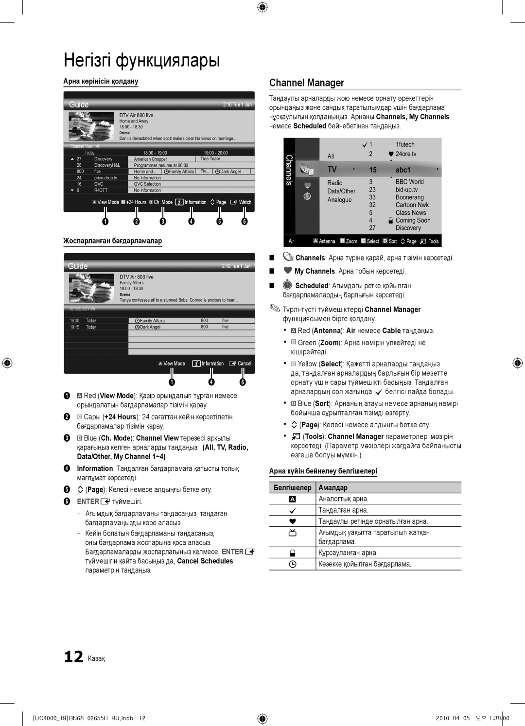 Samsung UE26C4000PWXZG, UE19C4000PWXZG, UE19C4000PWXXC, UE22C4000PWXZG manual Негізгі функциялары, Channel Manager, Guide 