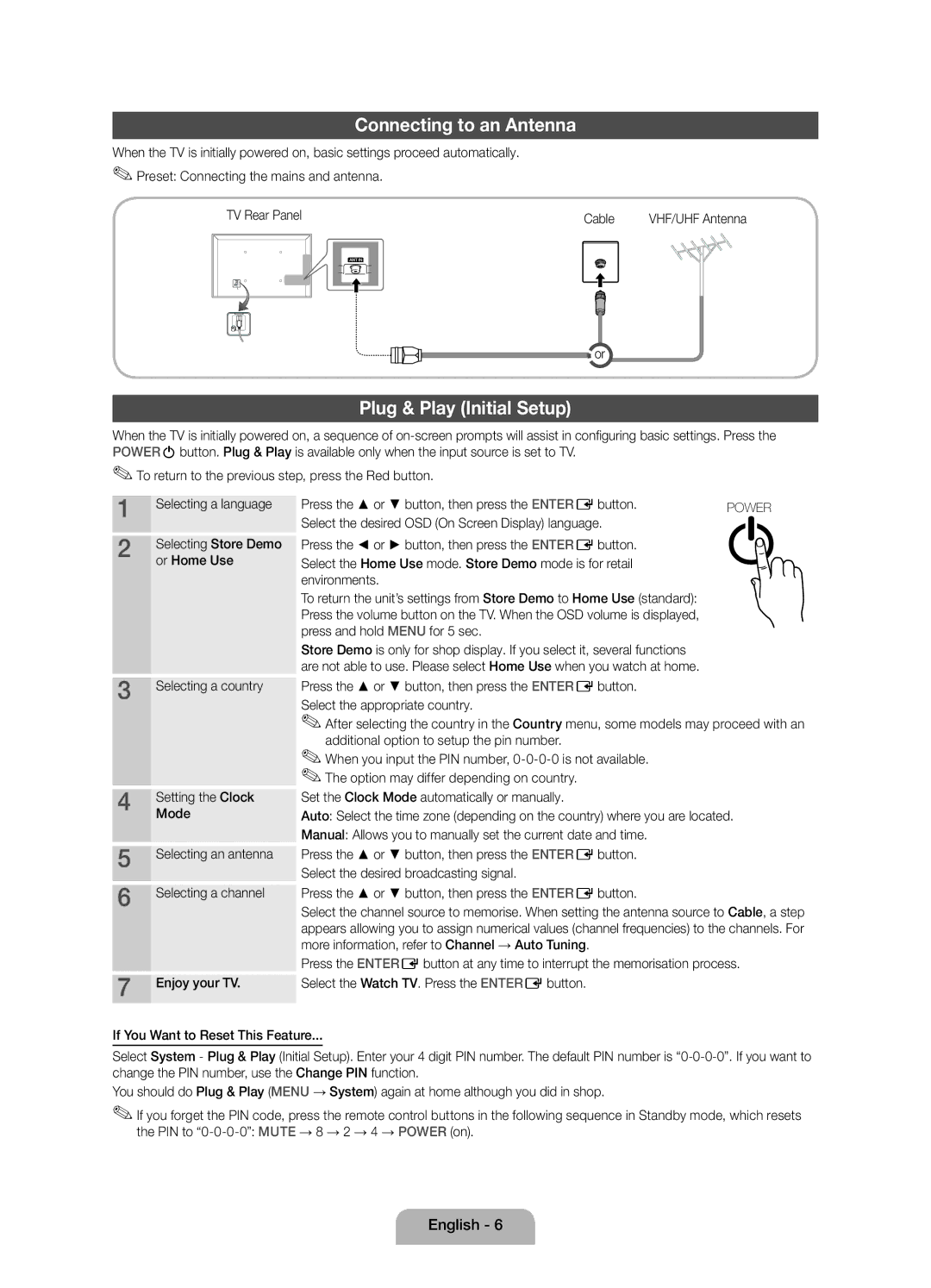 Samsung UE19D4000NWXRU, UE19D4010NWXRU, UE19D4020NWXRU manual Connecting to an Antenna, Plug & Play Initial Setup 