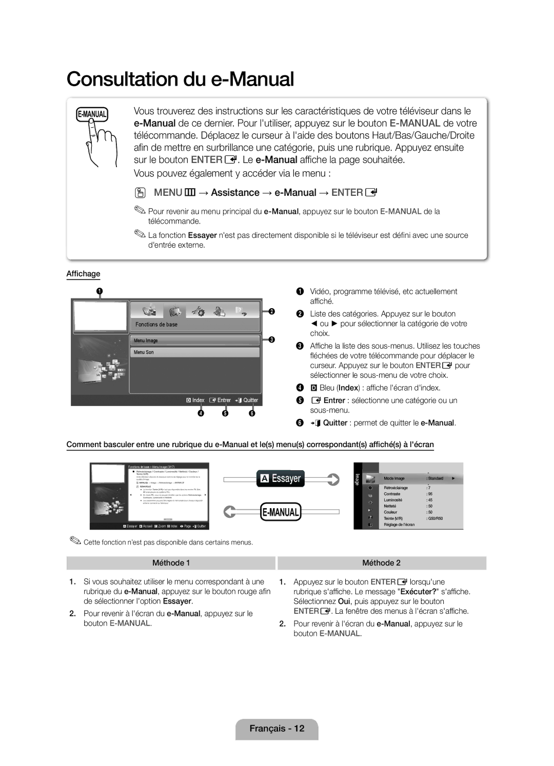 Samsung UE19D4010NWXXN, UE19D4000NWXXN, UE19D4000NWXZG manual Sur le bouton Enter E. Le e-Manual affiche la page souhaitée 