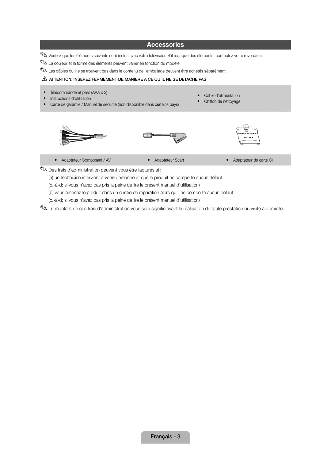 Samsung UE19D4010NWXZF, UE19D4000NWXZF Des frais dadministration peuvent vous être facturés si, Instructions d’utilisation 