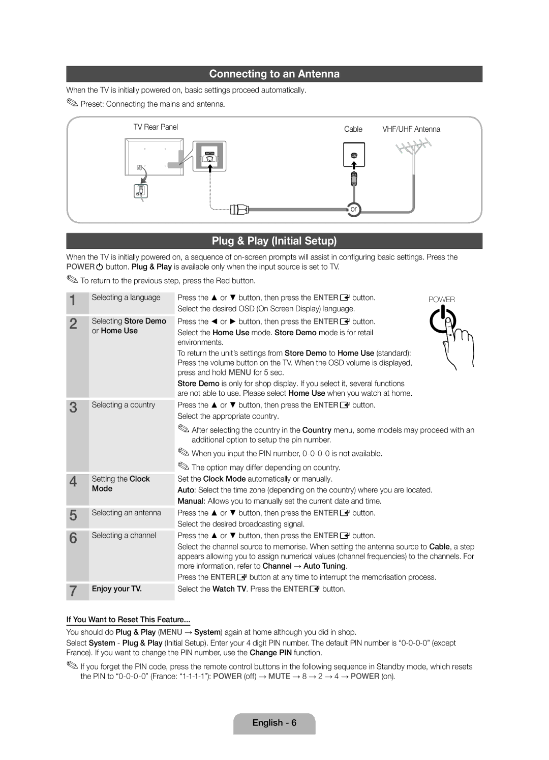 Samsung UE19D4000NWXZF, UE19D4010NWXZF manual Connecting to an Antenna, Plug & Play Initial Setup, Or Home Use 