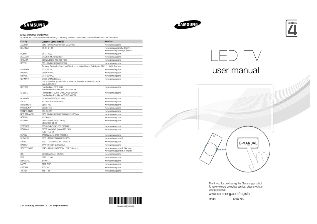 Samsung UE26EH4000WXZF, UE22ES5000WXZF, UE46EH5000WXZF, UE32EH5000WXZF, UE32EH4000WXZF, UE40EH5000WXZF manual Manual 