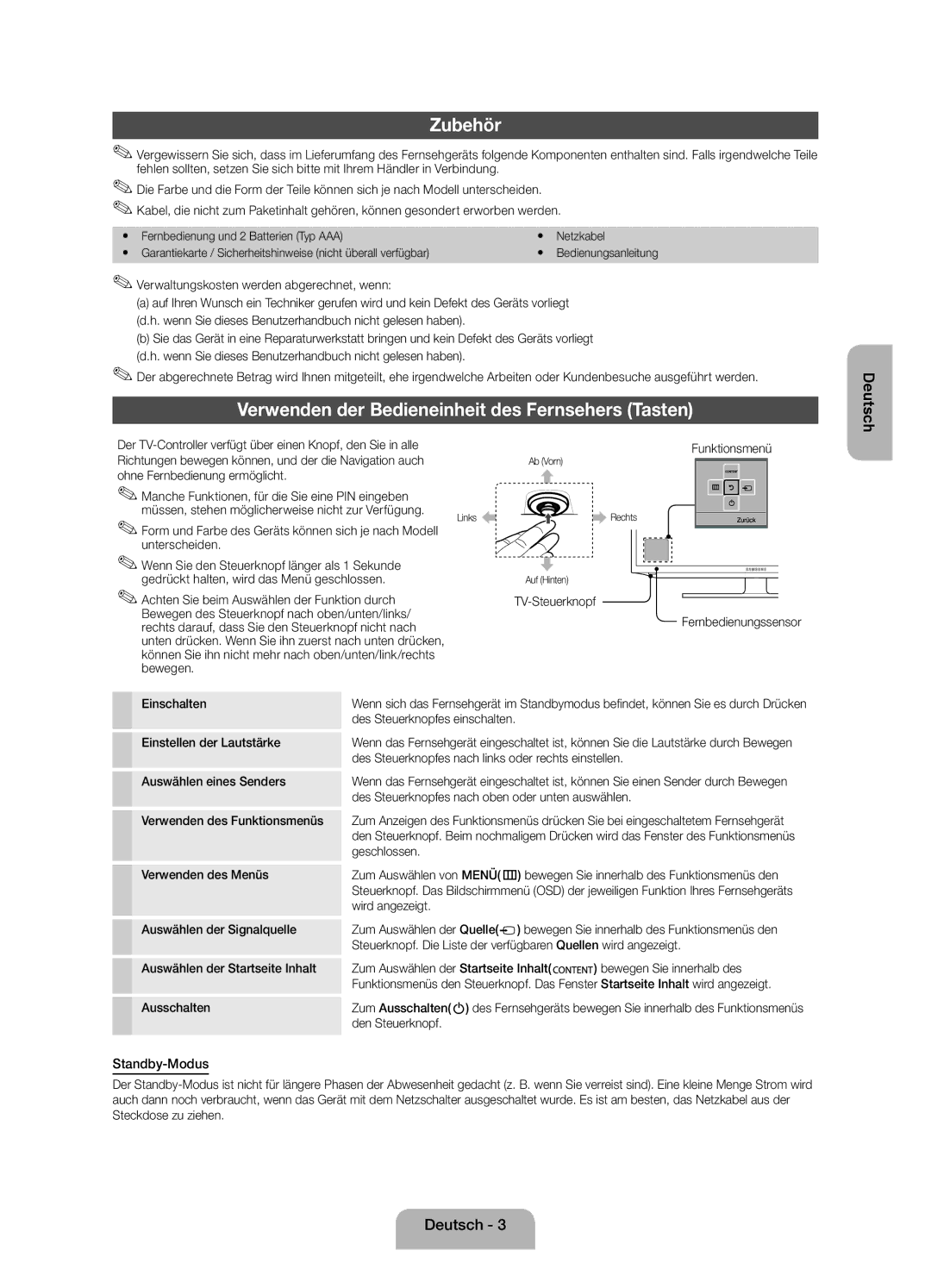 Samsung UE19ES4000WXZF manual Zubehör, Standby-Modus 