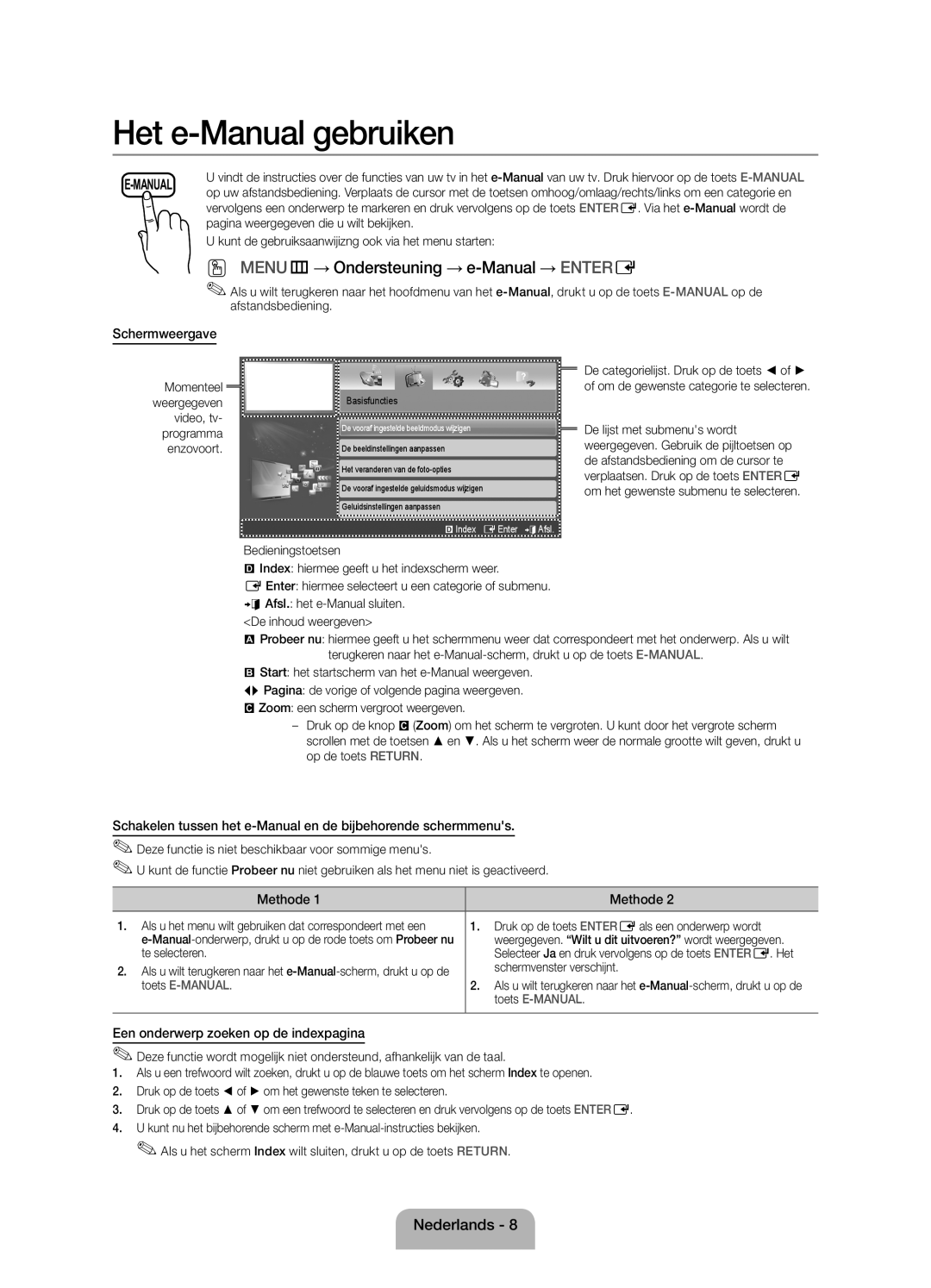 Samsung UE19ES4000WXZF manual Schermweergave, Een onderwerp zoeken op de indexpagina 