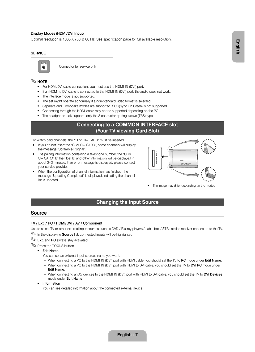 Samsung UE19ES4000WXZF manual Changing the Input Source, TV / Ext. / PC / HDMI/DVI / AV / Component 