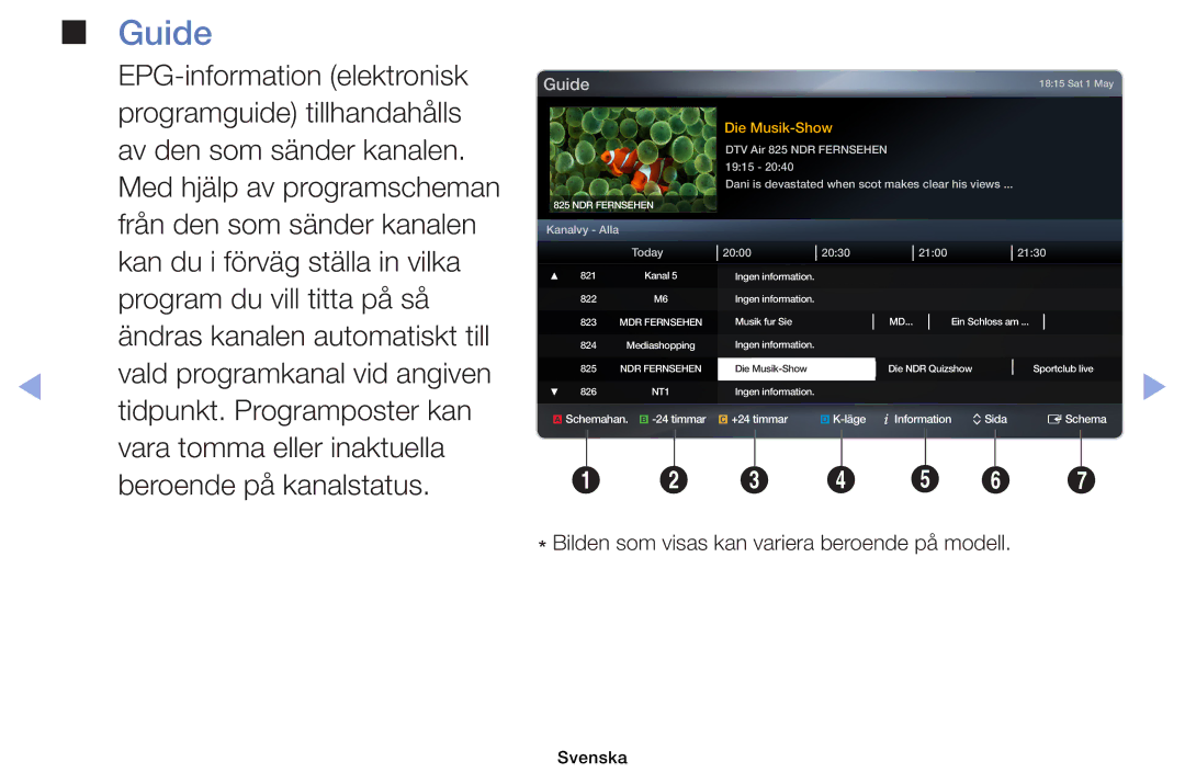 Samsung UE46EH5005KXXE, UE19ES4005WXXE, UE22ES5005WXXE manual Guide, Tidpunkt. Programposter kan, Vara tomma eller inaktuella 