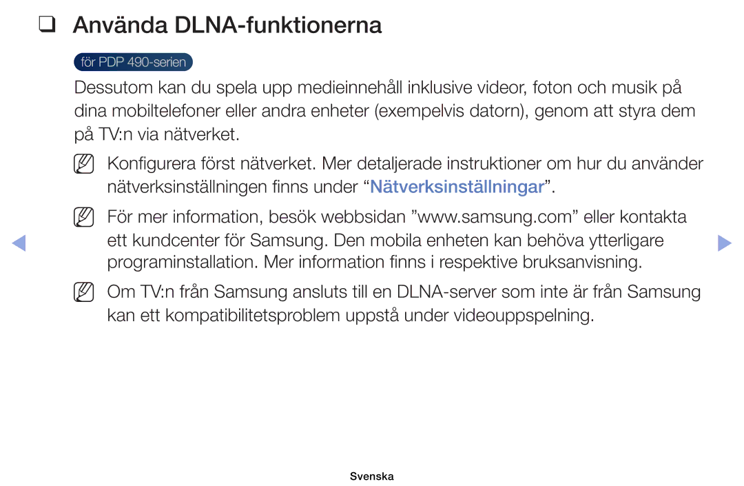 Samsung UE40EH5005KXXE, UE19ES4005WXXE, UE22ES5005WXXE, UE26EH4005WXXE manual Använda DLNA-funktionerna, På TVn via nätverket 