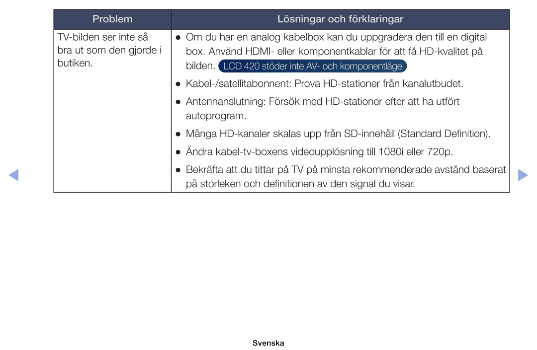 Samsung UE22ES5005WXXE, UE19ES4005WXXE, UE40EH5005KXXE manual Kabel-/satellitabonnent Prova HD-stationer från kanalutbudet 