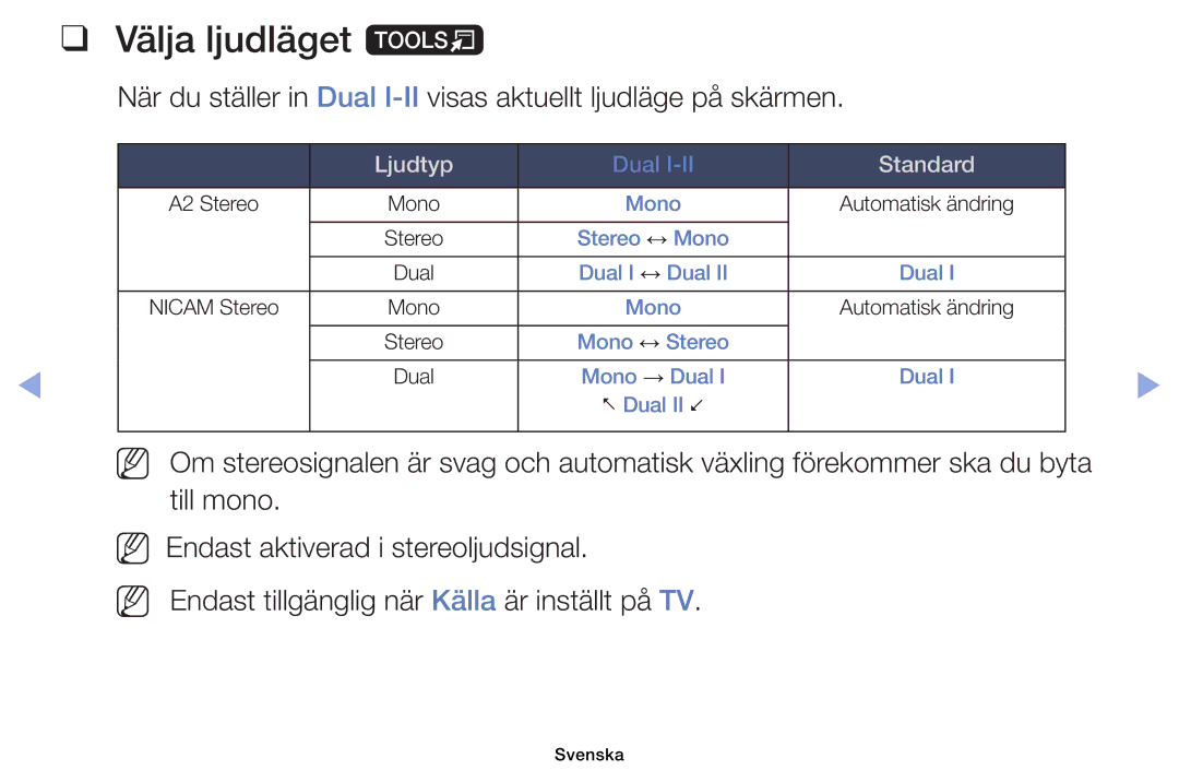 Samsung UE40EH5005KXXE, UE19ES4005WXXE, UE22ES5005WXXE, UE26EH4005WXXE, UE32EH4005WXXE manual Välja ljudläget t, Standard 