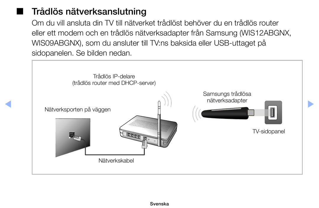 Samsung UE19ES4005WXXE, UE22ES5005WXXE, UE40EH5005KXXE, UE26EH4005WXXE, UE32EH4005WXXE manual Trådlös nätverksanslutning 