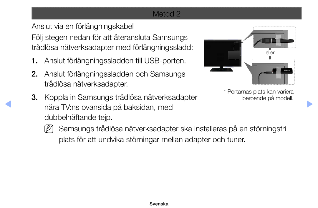 Samsung UE46EH5005KXXE, UE19ES4005WXXE, UE22ES5005WXXE, UE40EH5005KXXE, UE26EH4005WXXE Metod Anslut via en förlängningskabel 