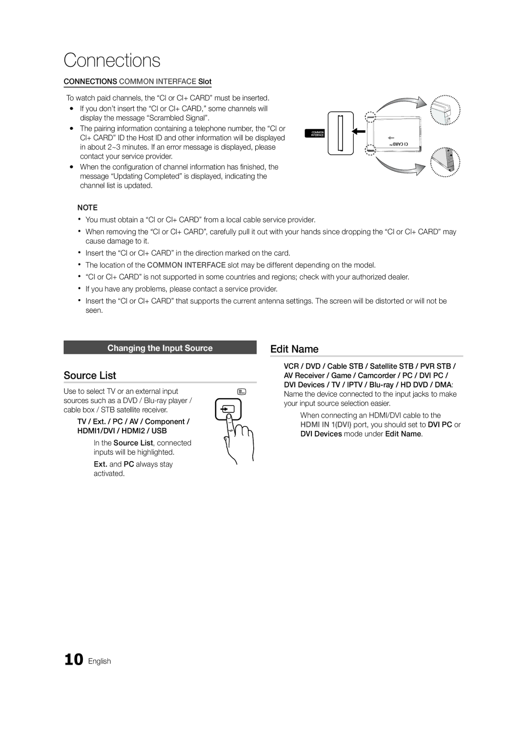 Samsung UE26C4000PWXRU manual Source List, Edit Name, Changing the Input Source, Use to select TV or an external input 