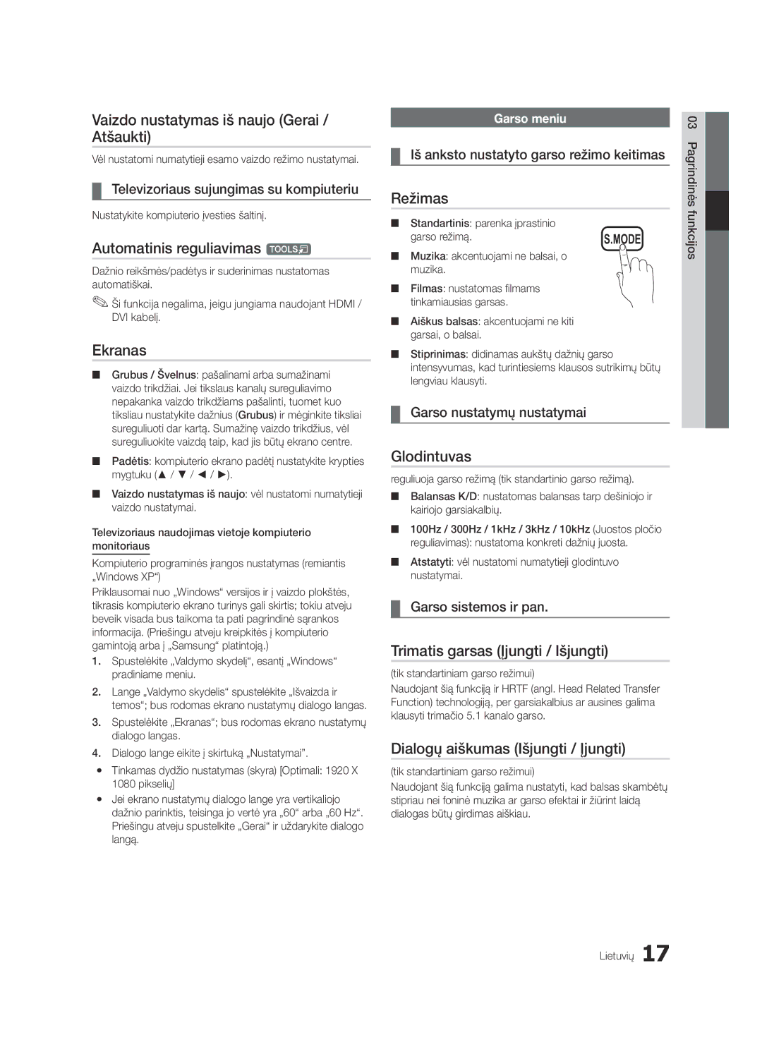 Samsung UE22C4010PWXRU manual Vaizdo nustatymas iš naujo Gerai / Atšaukti, Automatinis reguliavimas t, Ekranas, Glodintuvas 