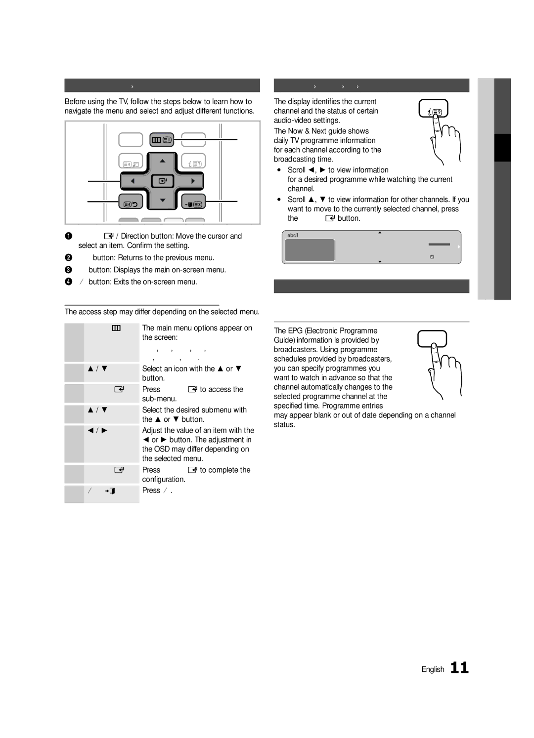 Samsung UE22C4010PWXRU manual Basic Features, Guide, How to Navigate Menus, Using the Info button Now & Next guide 