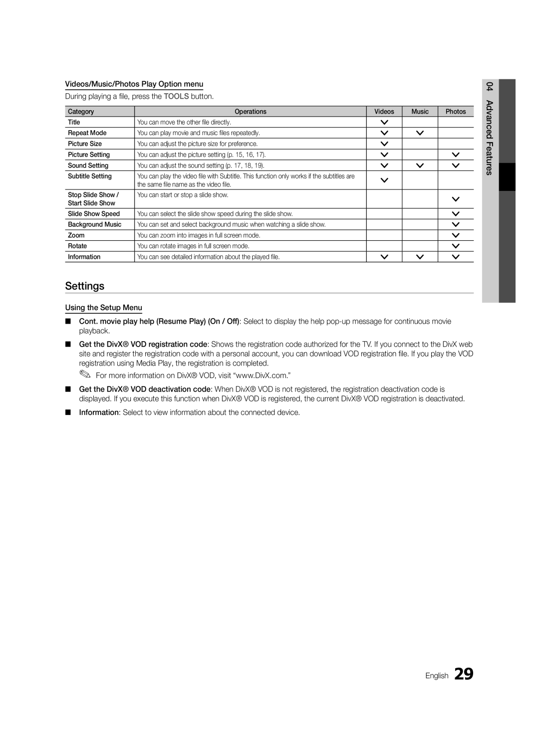 Samsung UE22C4010PWXRU, UE22C4010PWXBT, UE22C4000PWXBT, UE26C4000PWXBT, UE22C4000PWXRU, UE26C4000PWXRU manual Settings 