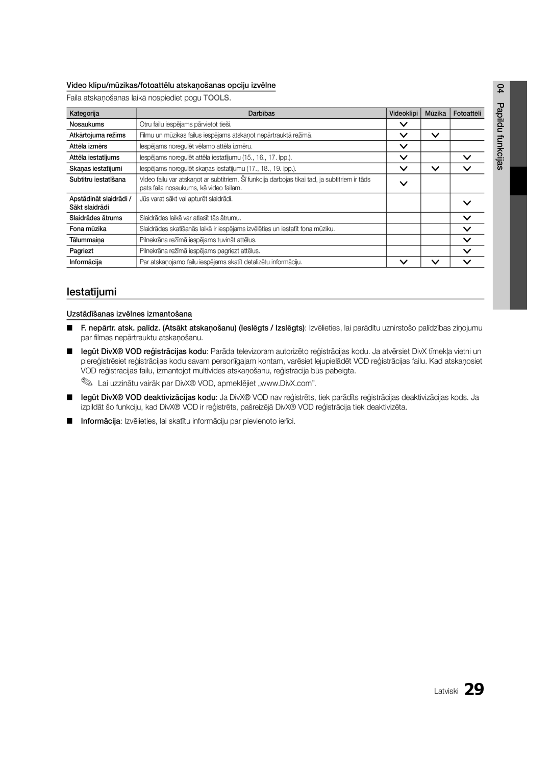 Samsung UE22C4010PWXRU, UE22C4010PWXBT, UE22C4000PWXBT, UE26C4000PWXBT, UE22C4000PWXRU, UE26C4000PWXRU manual Iestatījumi 