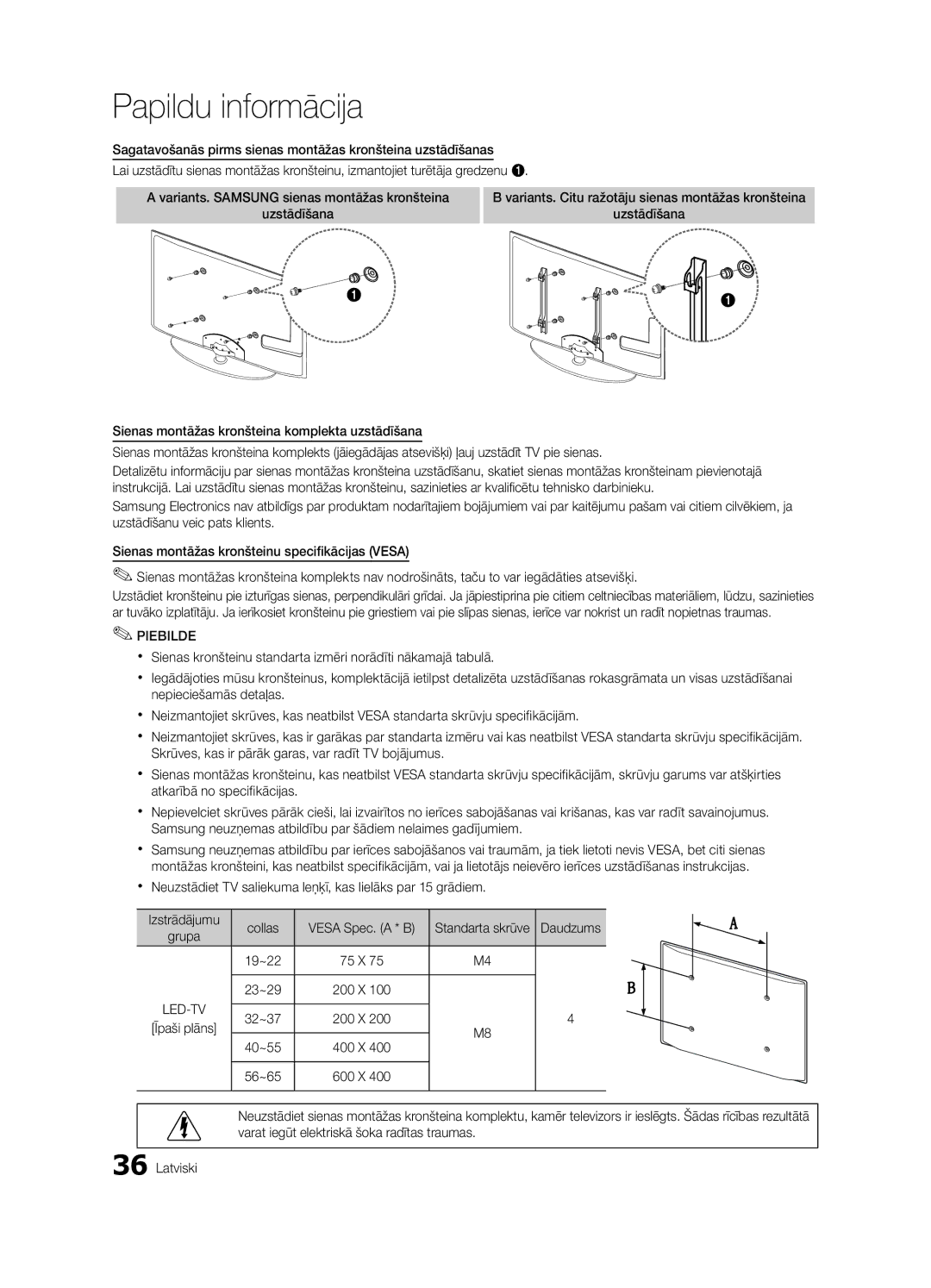 Samsung UE22C4010PWXBT manual Daudzums, Grupa, 19~22 75 X 23~29 200 X, 32~37 200 X Īpaši plāns 40~55 400 X 56~65 600 X 