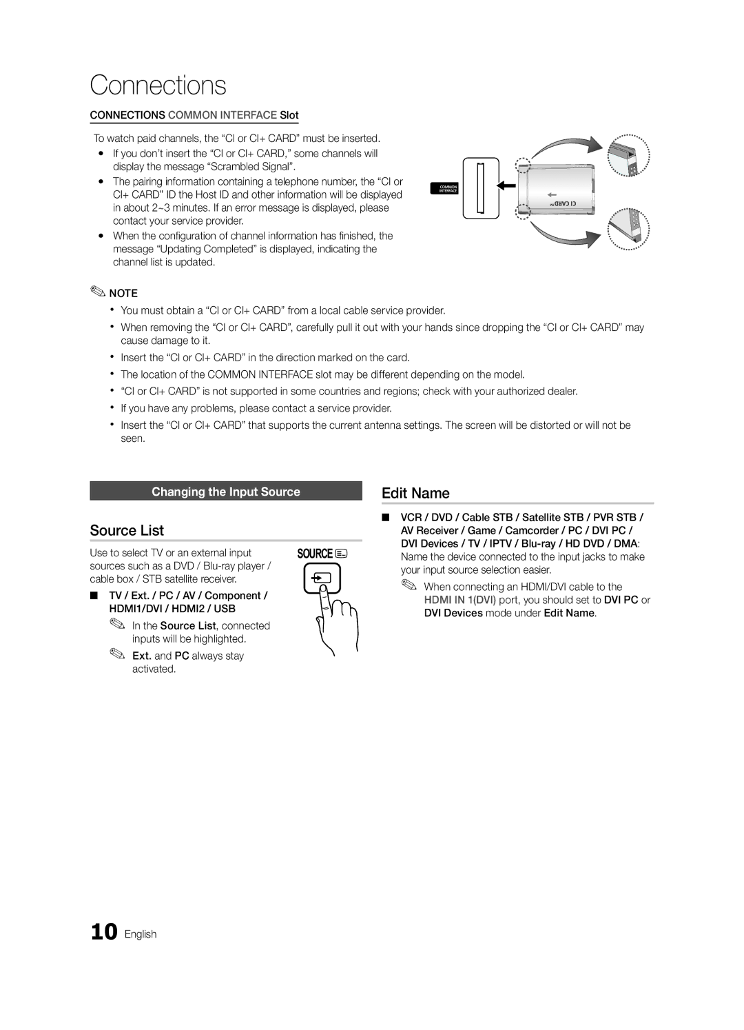 Samsung UE22C4000PWXXH manual Source List, Edit Name, Changing the Input Source, Use to select TV or an external input 