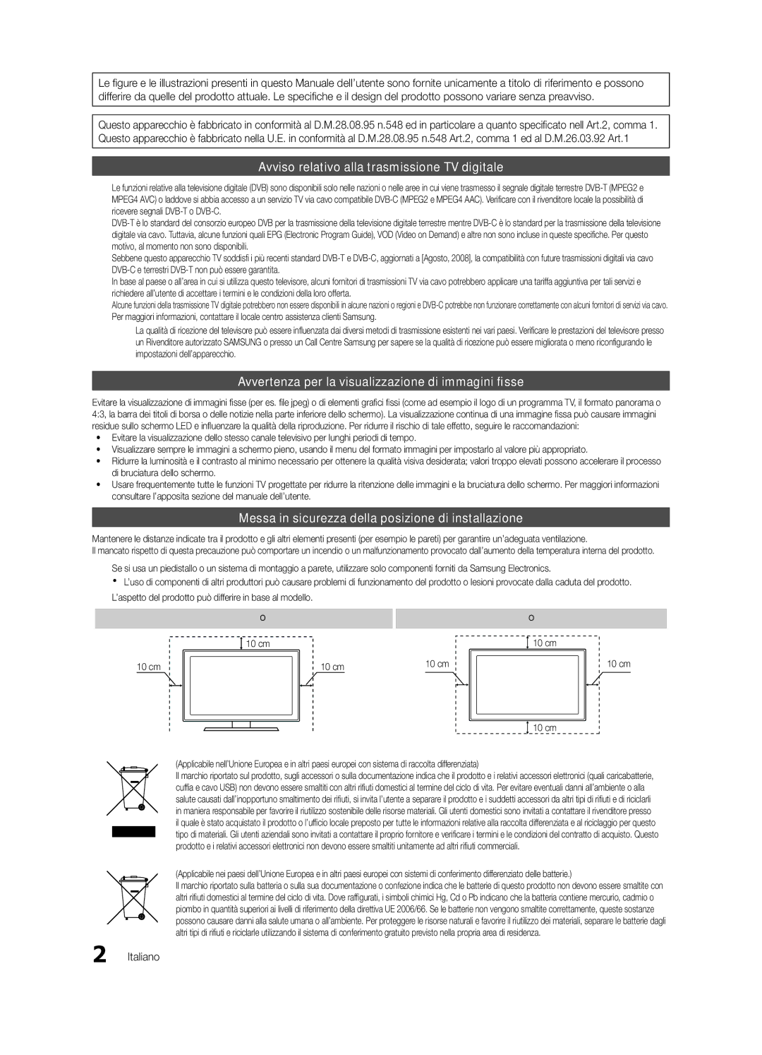 Samsung UE22C4000PWXZT manual Messa in sicurezza della posizione di installazione, Installazione con piedistallo, Italiano 