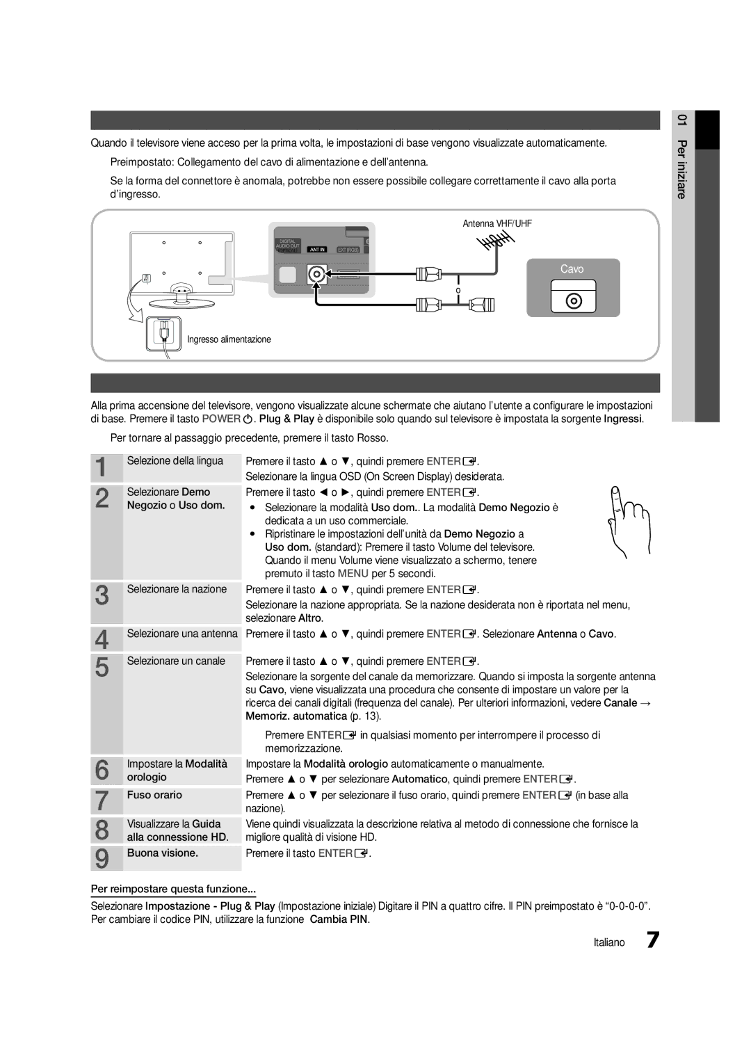 Samsung UE26C4000PWXZG, UE22C4010PWXXN, UE26C4000PWXXN manual Collegamento all’antenna, Plug & Play Impostazione iniziale 