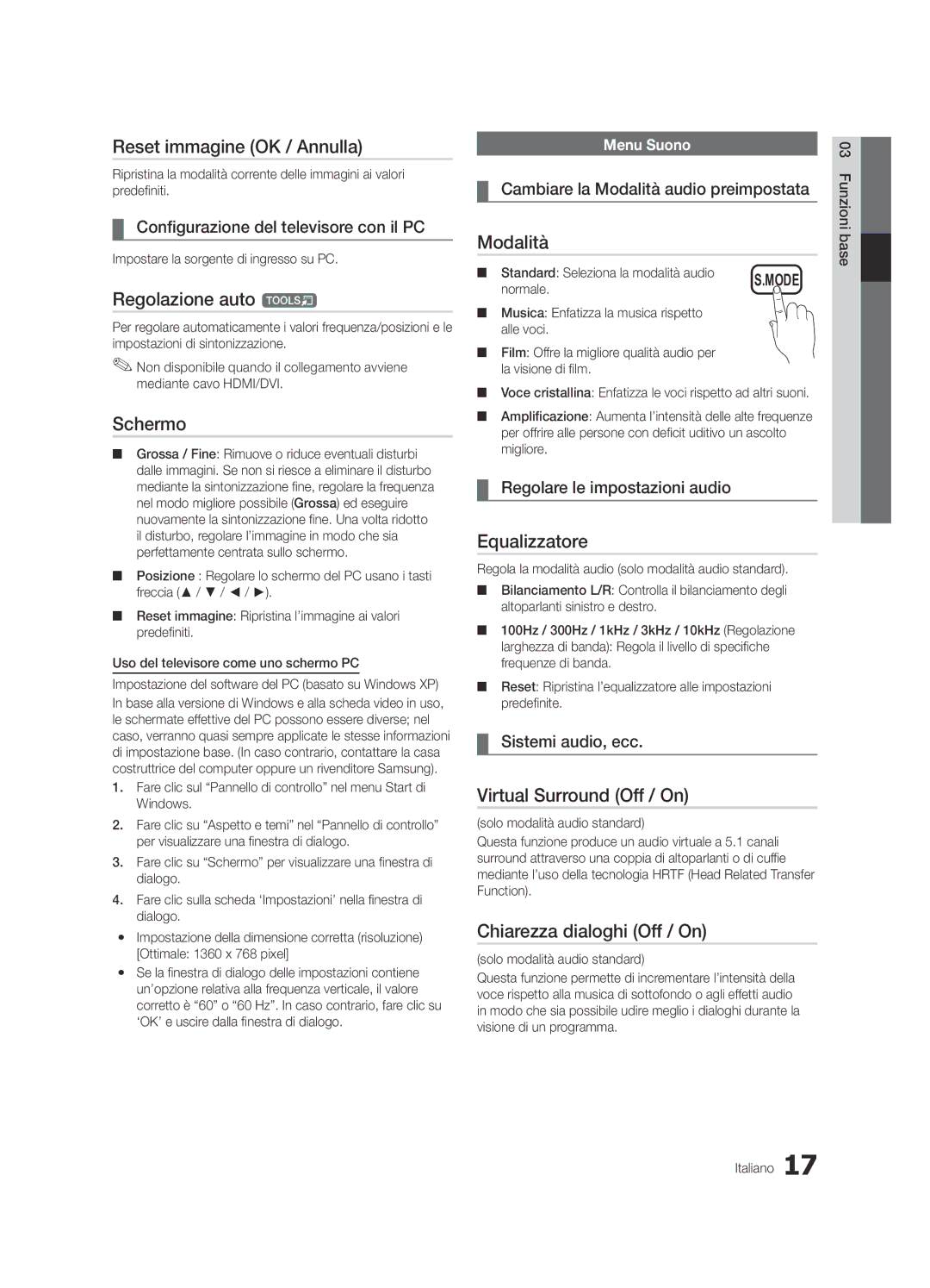 Samsung UE26C4000PWXXH, UE22C4010PWXXN manual Reset immagine OK / Annulla, Regolazione auto t, Schermo, Equalizzatore 