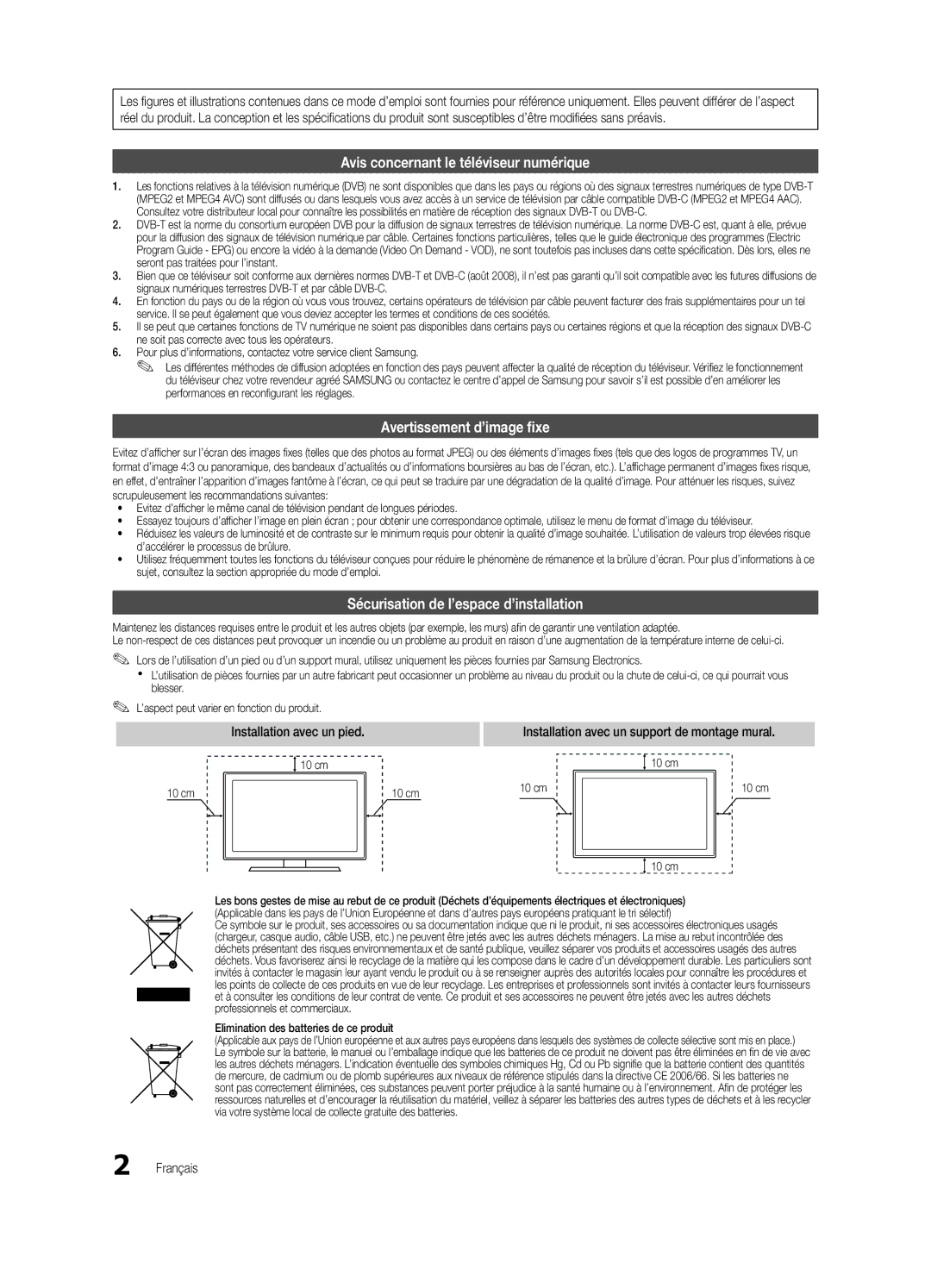 Samsung UE26C4000PWXXN, UE22C4010PWXXN, UE26C4000PWXZG Avis concernant le téléviseur numérique, Avertissement d’image fixe 