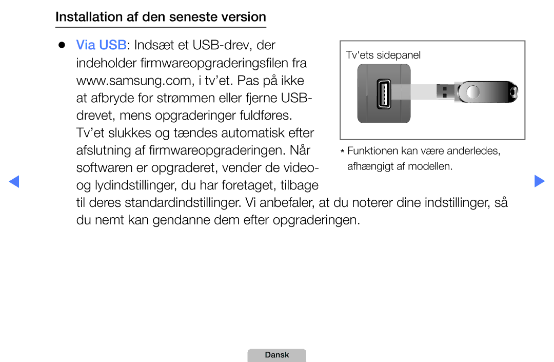 Samsung UE32D5727RKXXE, UE22D5000NHXXC, UE27D5000NHXXC, UE40D5707RKXXE manual Softwaren er opgraderet, vender de video 