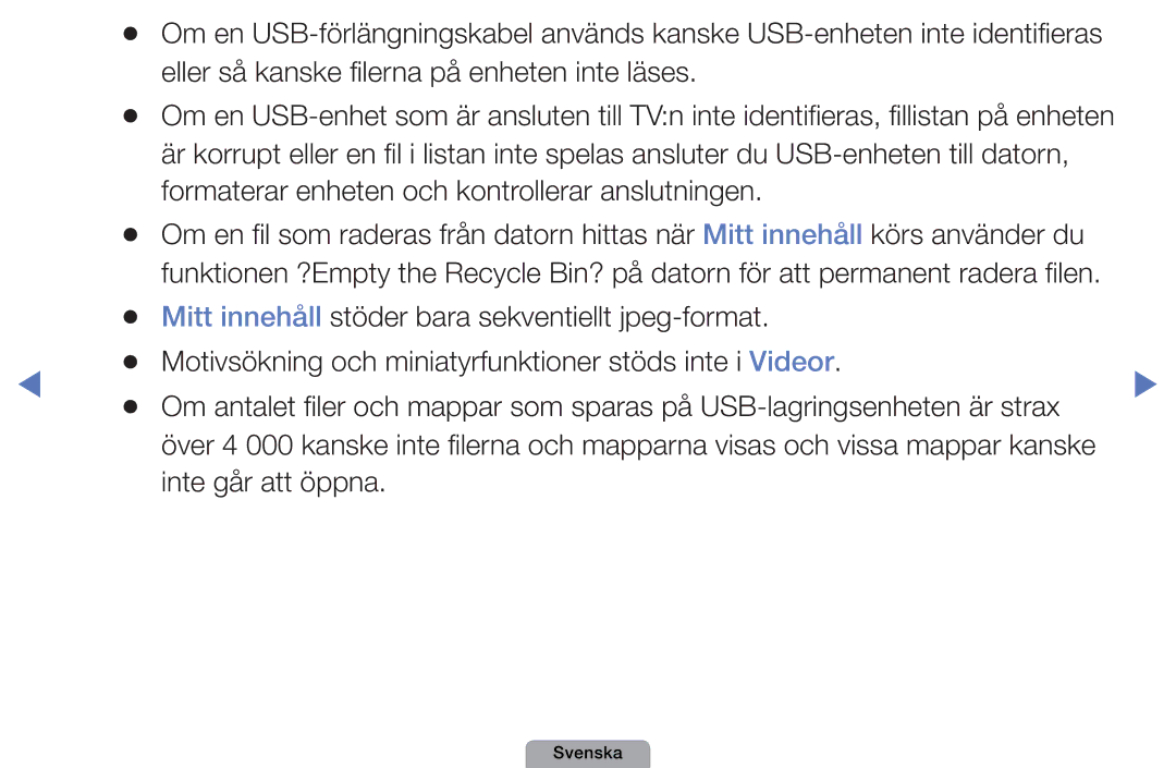 Samsung UE27D5015NWXXE, UE22D5000NHXXC, UE27D5000NHXXC Eller så kanske filerna på enheten inte läses, Inte går att öppna 