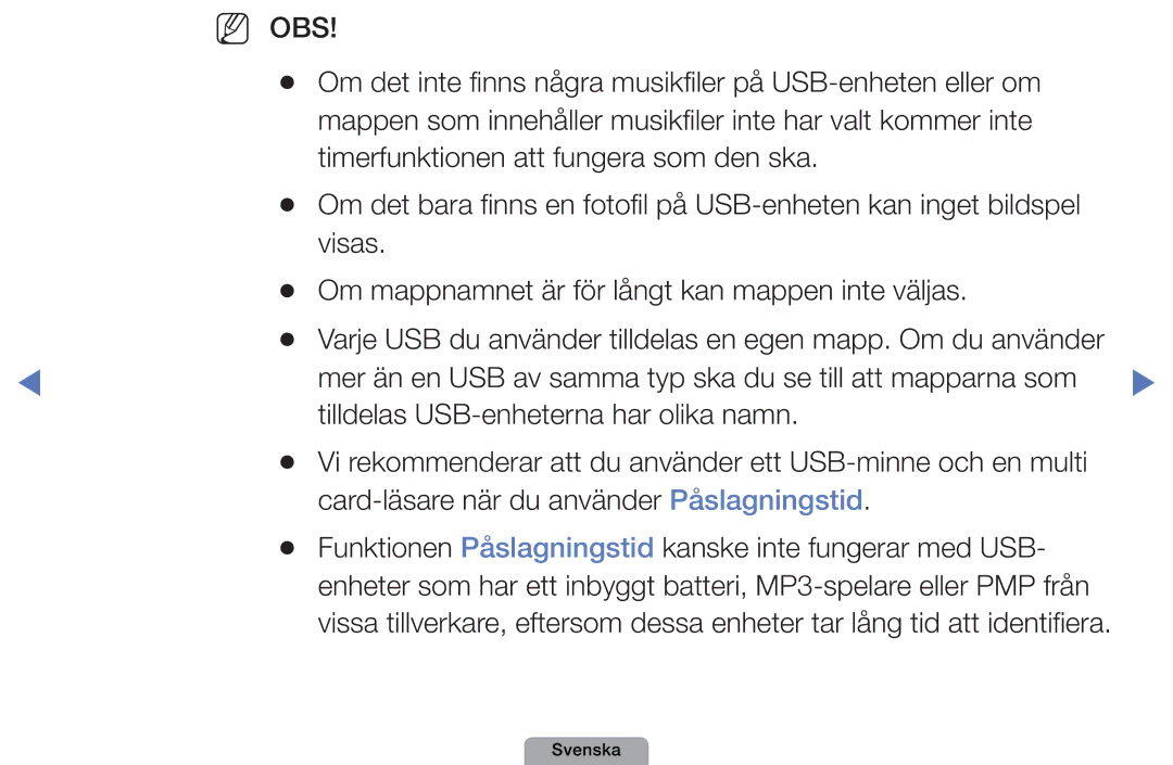 Samsung UE27D5000NHXXC Om det inte finns några musikfiler på USB-enheten eller om, Timerfunktionen att fungera som den ska 