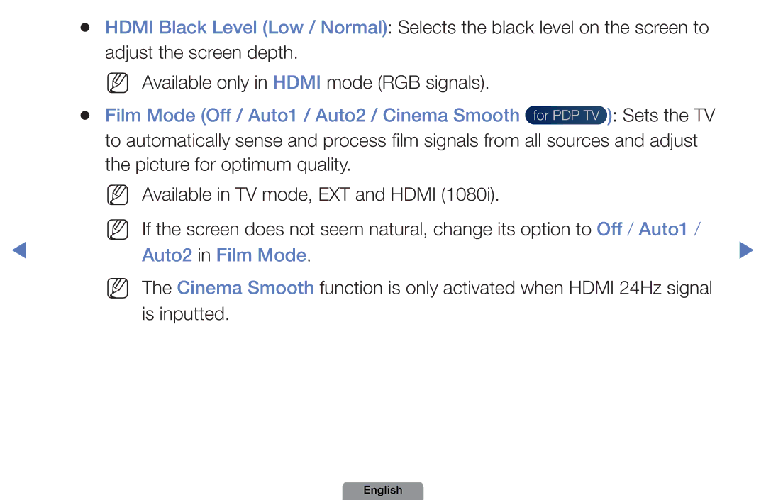 Samsung UE22D5004BWXXE, UE22D5003BWXXN, UE32D4003BWXXH Film Mode Off / Auto1 / Auto2 / Cinema Smooth, Auto2 in Film Mode 