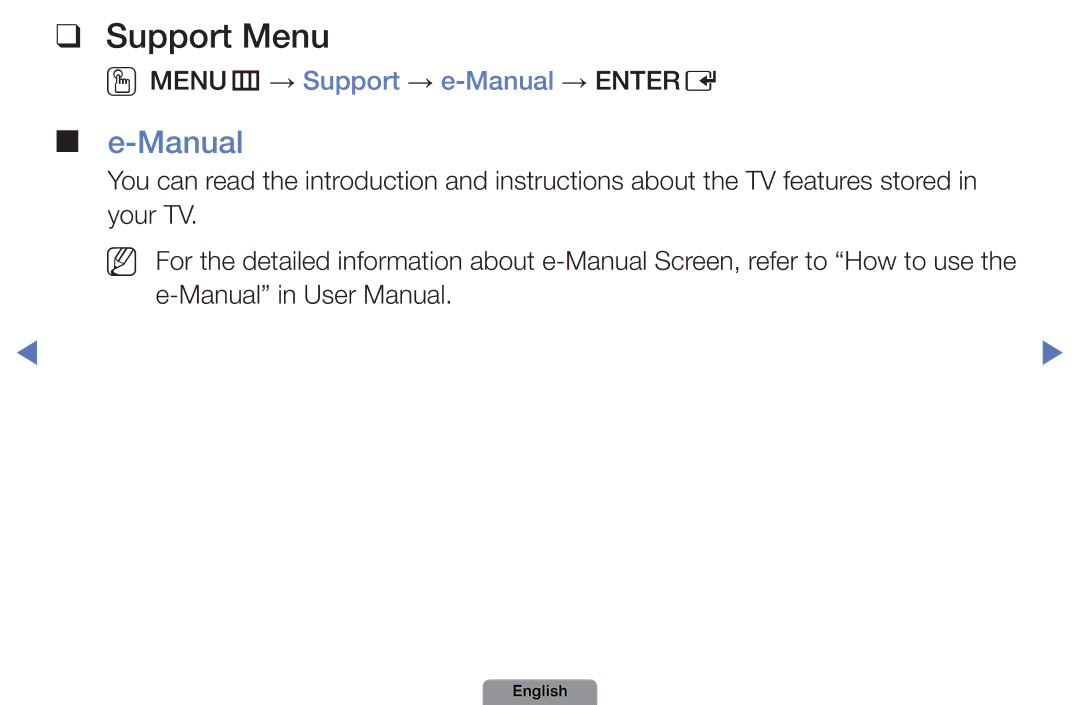 Samsung UA32D4003BWCSH, UE22D5003BWXXN, UE32D4003BWXXH manual Support Menu, OOMENUm → Support → e-Manual → Entere 