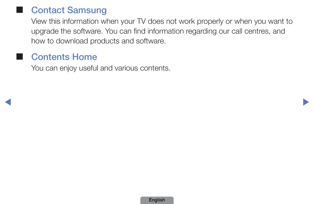 Samsung UE46D5727RKXXE, UE22D5003BWXXN, UE32D4003BWXXH, UE26D4003BWXZG, UE32D4003BWXTK manual Contact Samsung, Contents Home 