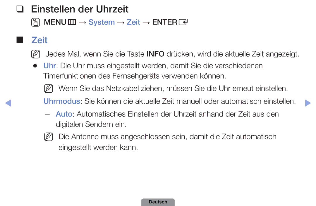 Samsung UE19D4003BWXXC, UE22D5003BWXXN, UE32D4003BWXXH, UE26D4003BWXZG, UE32D4003BWXTK manual Einstellen der Uhrzeit, Zeit 