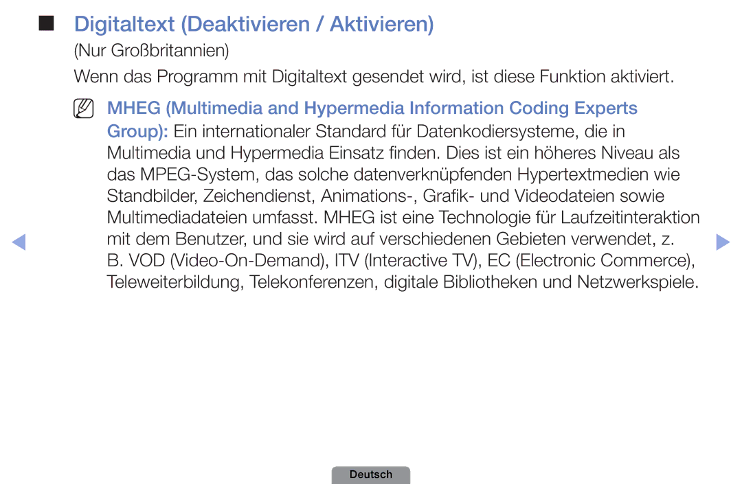 Samsung UE40D5003BWXZG Digitaltext Deaktivieren / Aktivieren, NN Mheg Multimedia and Hypermedia Information Coding Experts 