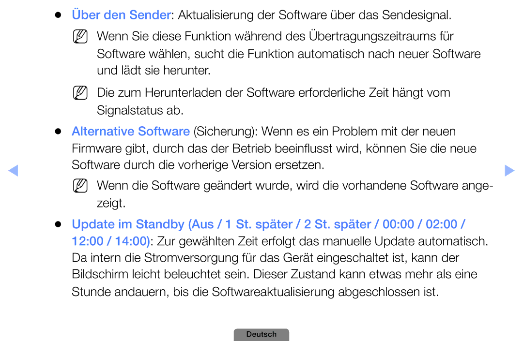Samsung UE26D4003BWXXN, UE22D5003BWXXN, UE32D4003BWXXH manual Update im Standby Aus / 1 St. später / 2 St. später / 0000 