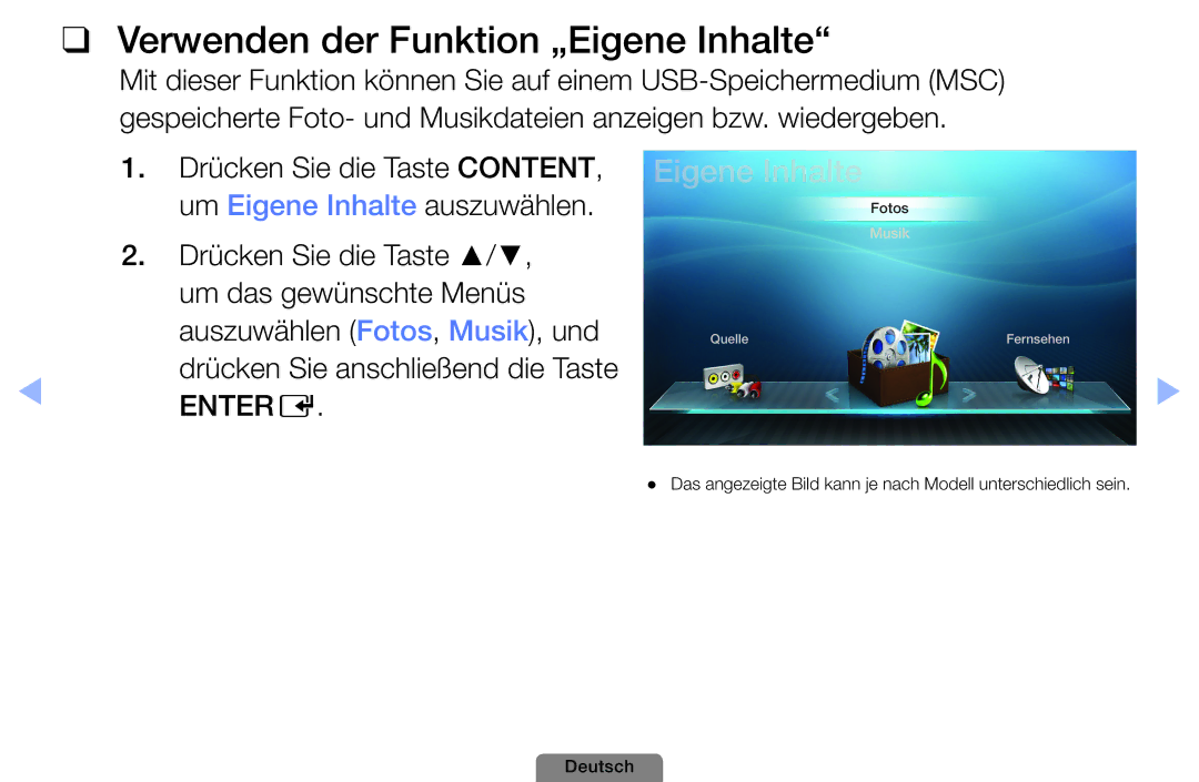 Samsung UE40D5003BWXZG, UE22D5003BWXXN, UE32D4003BWXXH, UE26D4003BWXZG, UE32D4003BWXTK Verwenden der Funktion „Eigene Inhalte 