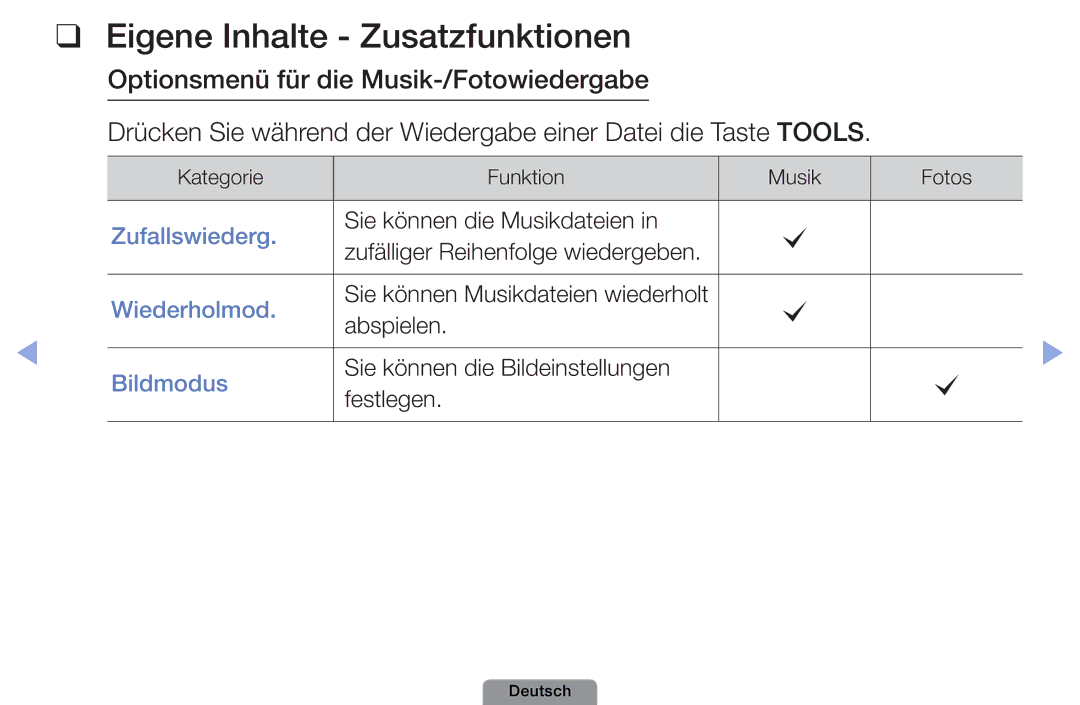 Samsung UE32D4003BWXXH, UE22D5003BWXXN, UE26D4003BWXZG, UE32D4003BWXTK, UE26D4003BWXXN manual Eigene Inhalte Zusatzfunktionen 