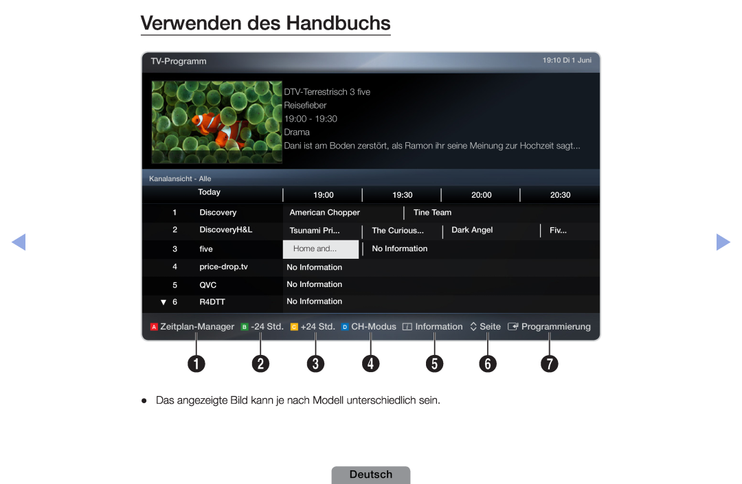 Samsung UE19D4003BWXXC Verwenden des Handbuchs, Das angezeigte Bild kann je nach Modell unterschiedlich sein, Deutsch 