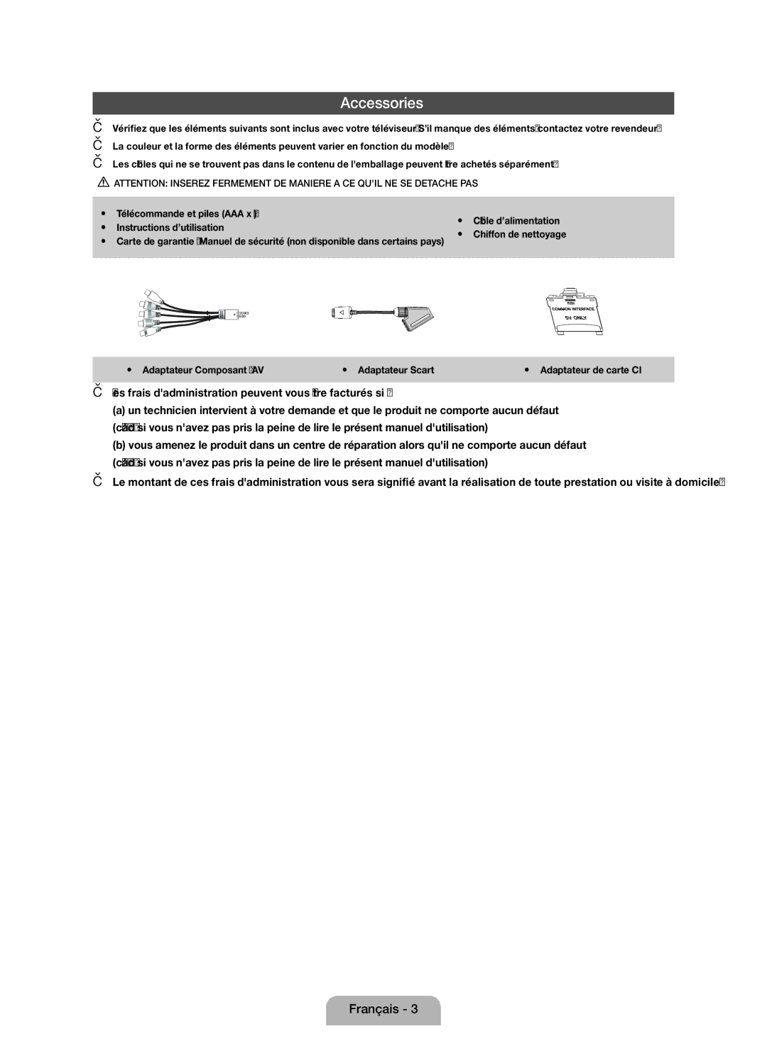 Samsung UE27D5020NWXXC, UE22D5010NWXZG Des frais dadministration peuvent vous être facturés si, Instructions d’utilisation 