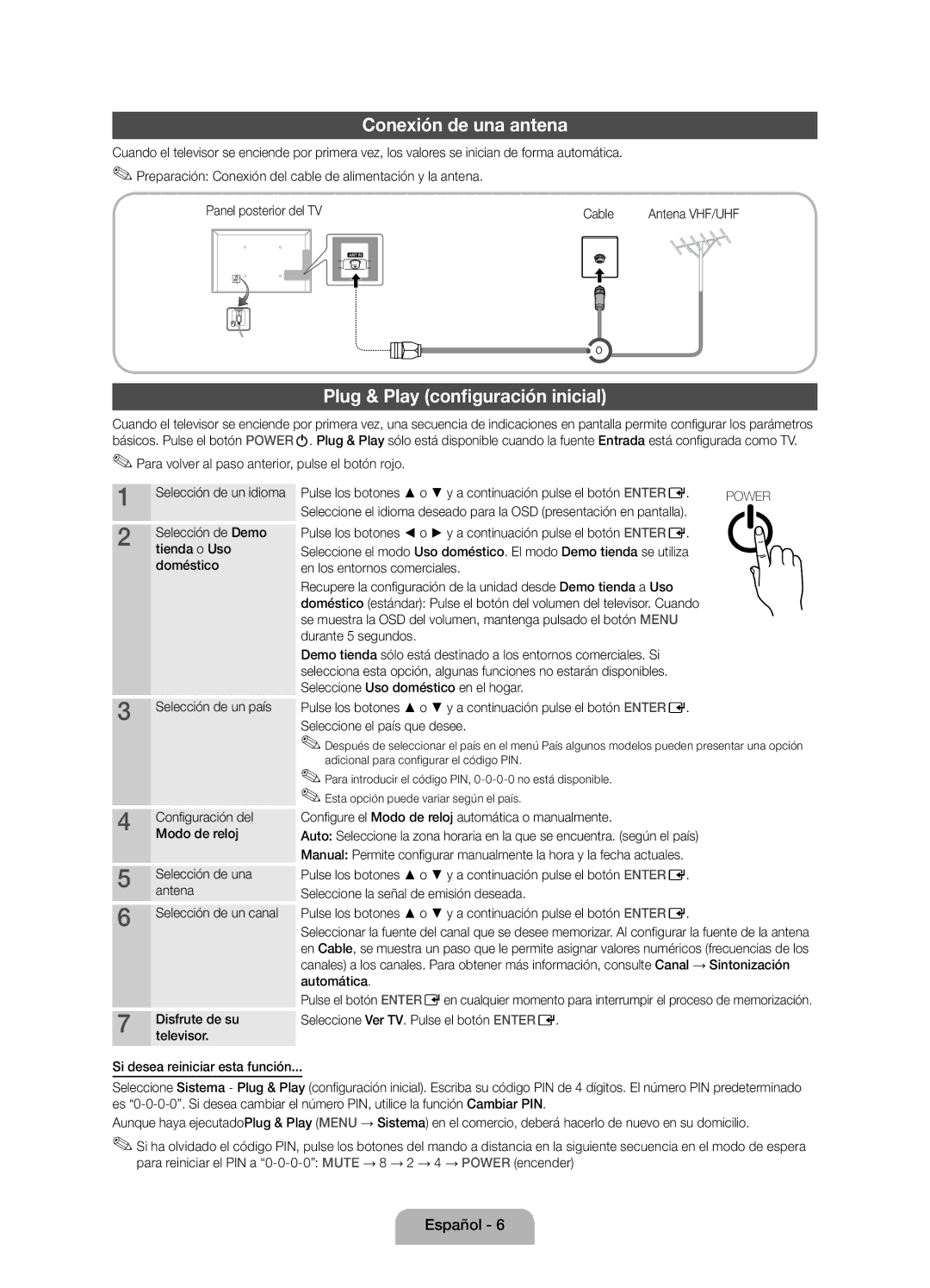 Samsung UE22D5020NWXXC, UE22D5010NWXZG, UE27D5010NWXXC manual Conexión de una antena, Plug & Play configuración inicial 