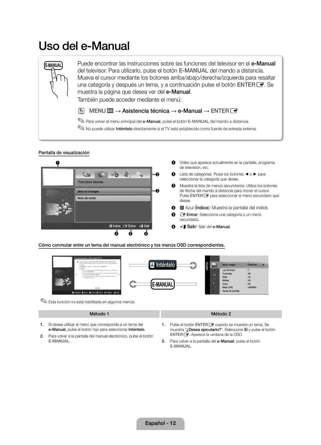 Samsung UE27D5010NWXZT, UE22D5010NWXZG Muestra la página que desea ver del e-Manual, Pantalla de visualización, Método 