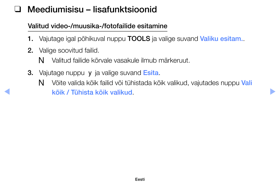 Samsung UE46EH5000WXBT, UE22ES5000WXBT, UE32EH5000WXBT manual Meediumisisu lisafunktsioonid, Kõik / Tühista kõik valikud 